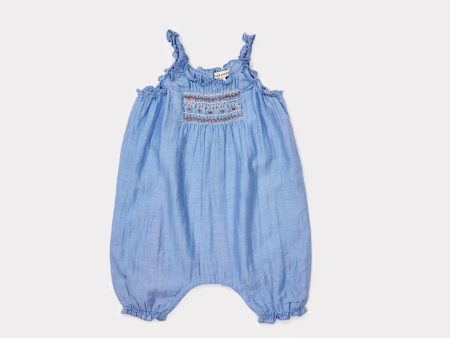 Baby Azure Blue Cotton Woven Romper Online now