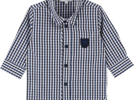 Baby Boys Blue & White Check Cotton Shirt on Sale