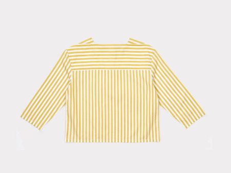 Girls Yellow Stripe Cotton Woven Blouse For Sale