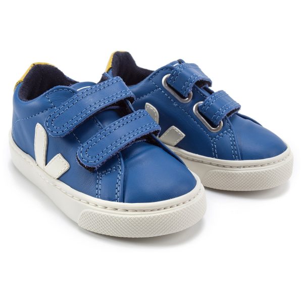 Baby Blue Leather Velcro With White  V  Shoes Cheap