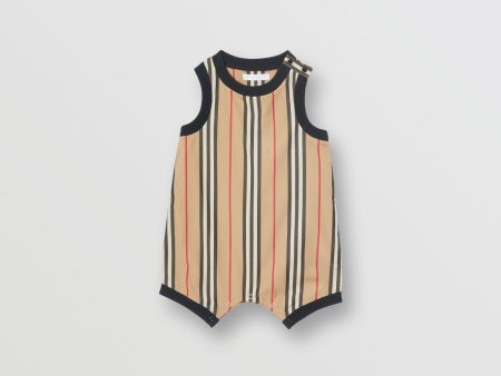 Baby Boys Archive Beige Stripes Cotton Babysuit Online Sale