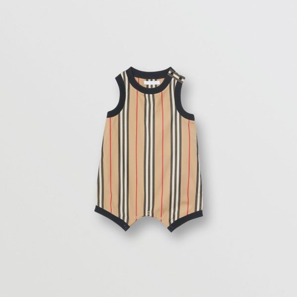 Baby Boys Archive Beige Stripes Cotton Babysuit Online Sale