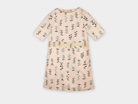 Girls Cream Pink Printed Cotton Dress on Sale