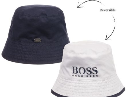 Boys Marine White Cotton Bob Reversible Twill Hat Online Sale