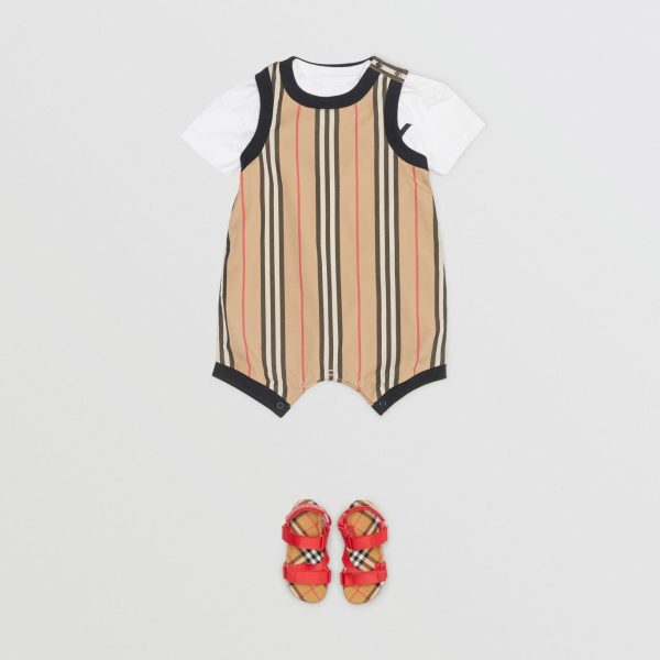 Baby Boys Archive Beige Stripes Cotton Babysuit Online Sale