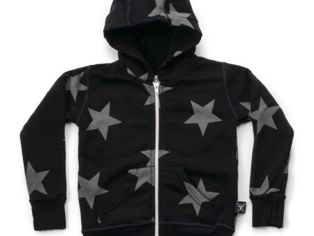 Baby Boys Black Cotton Star Zip Hoodie For Discount