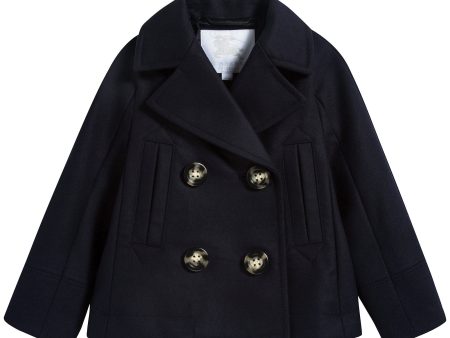 Girls Navy Virgin Wool Coat Supply