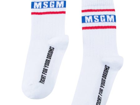 Boys & Girls White Logo Cotton Socks For Cheap