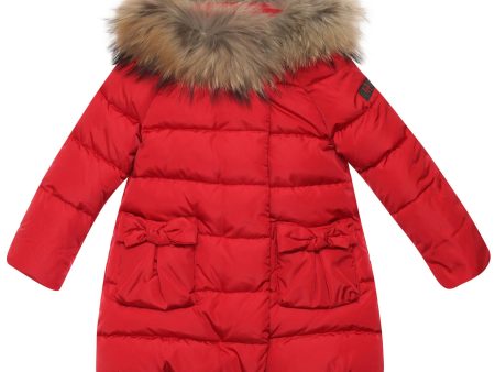 Girls Popy Red Plush Trims Hooded Padded Down Coat Sale