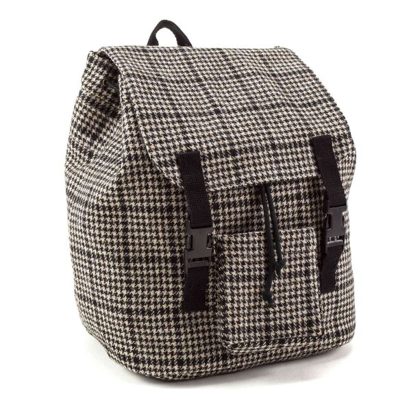 Black Check Wool Backpack Fashion