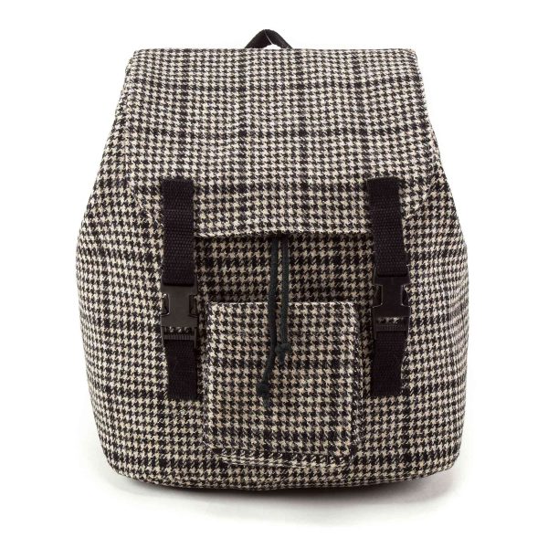 Black Check Wool Backpack Fashion