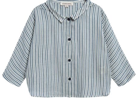 Baby Boys Blue Stripe Cotton Woven T-shirt Hot on Sale