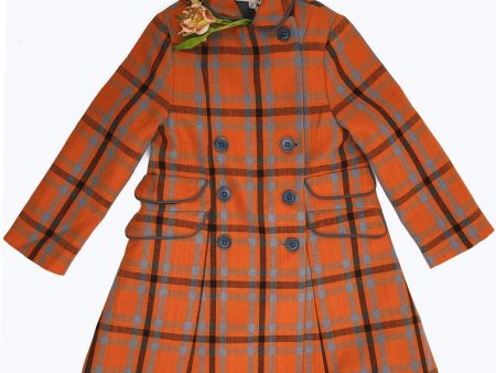 Girls Orange Check Cotton Woven Coat Hot on Sale