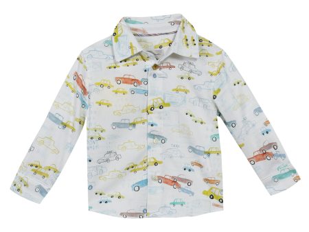 Baby Boys Cream Allover Fancy Printed Cotton Trims Shirt For Sale