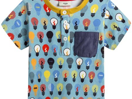 Baby Boys Blue T-Shirt With Multicolor Lightbulb Print Supply