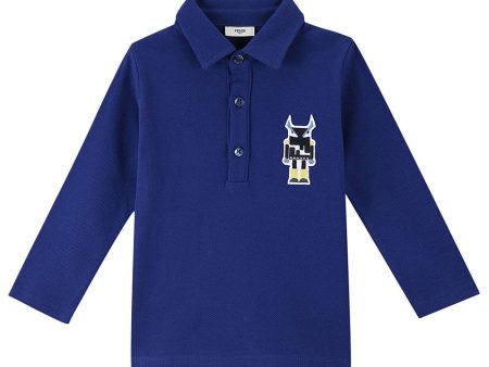 Baby Boys Blue Monster Trims Cotton Polo Shirt Online